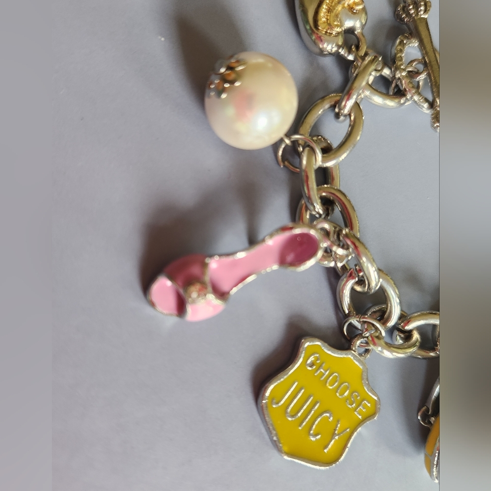 Juicy Couture Silver Tone 8 Charms Bracelet with Yellow and Pink Accents 2008 - Picture 4 of 17